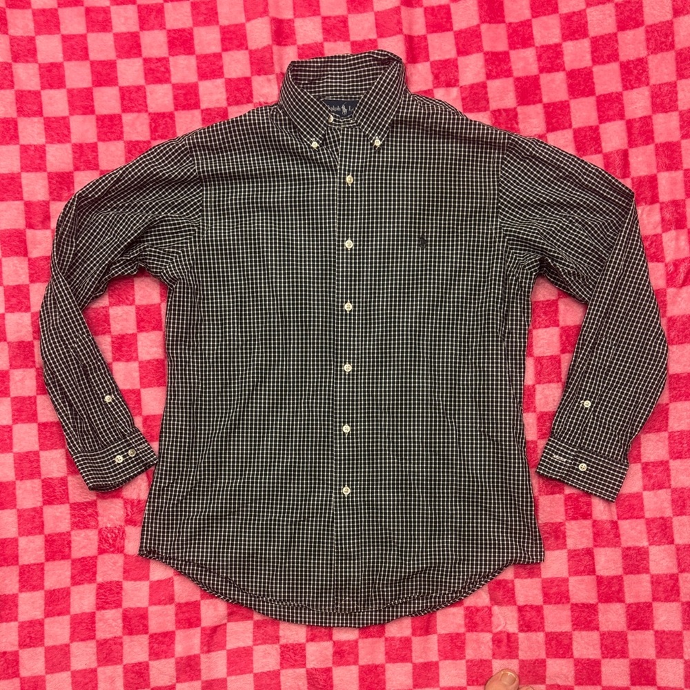 Polo by Ralph Lauren Black & White Micro Gingham Button-Down Shirt